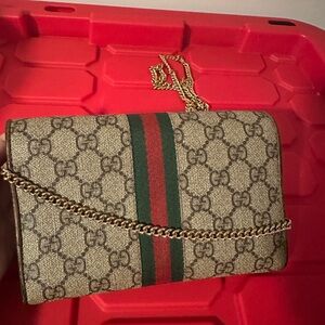 Gucci Beige Crossbody Bag with Green and Red Stripe